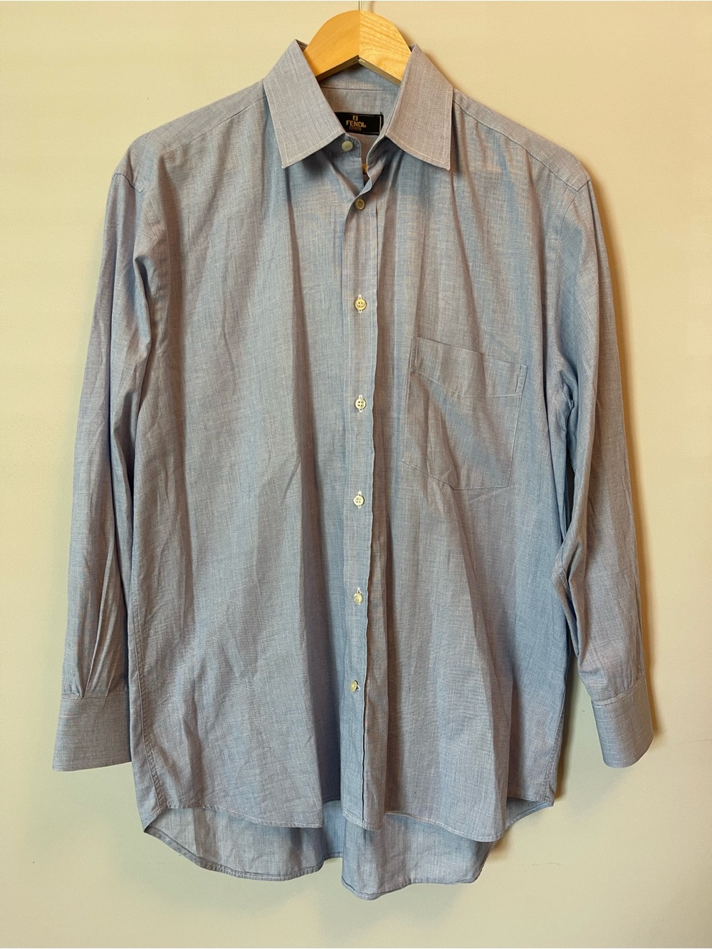 Fendi Men's 100% Cotton Made in Italy Button Up Collared Blue Size Large
